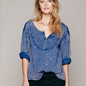 Like New We The Free Blue Acid Wash Top